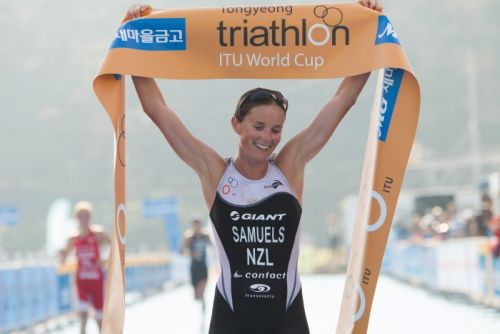 Nicky Samuels winning the Tongyeong World Cup race