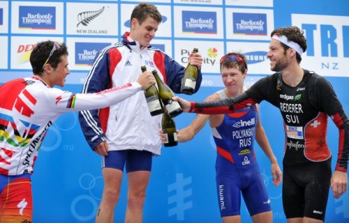 It's drinks all round on the elite men's series podium