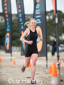 Sophie Corbidge winning race #1 of the Stroke & Stride Series