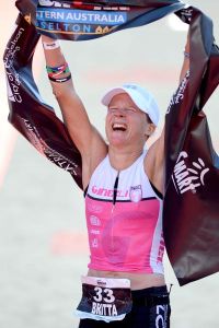 Britta Martin winning Ironman WA