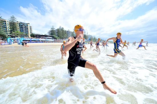 Andrea Hewitt at the start of Mooloolaba 2012