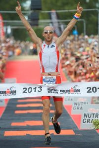 Bevan Docherty winning Ironman New Zealand last year