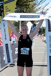 Silver Fern Laura Langman crosses the finish line