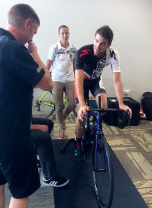 Tony Dodds being put through his bike fit session by the team from Specialized