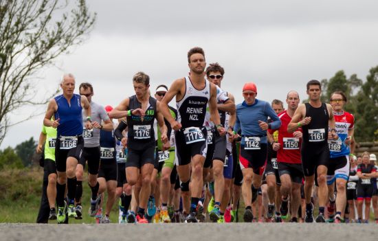 Nick Rennie leads out at the start of the mens standard-distance race