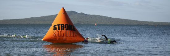 Swimmers reach a turn buoy