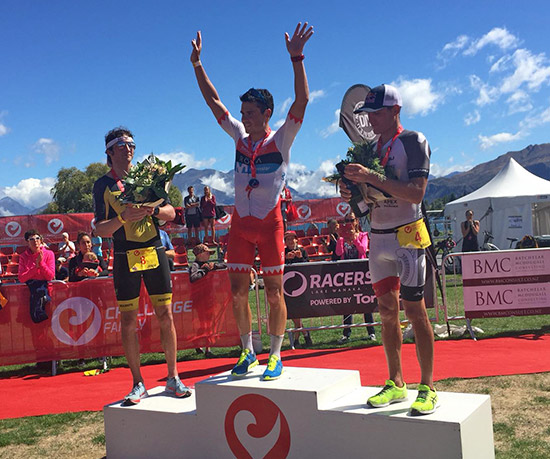 The mens podium: Jesse Thomas (3rd), Javier Gomez (1st), Braden Currie (2nd)