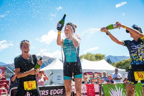 The womens podium: Amelia Watkinson (3rd), Annabel Luxford (1st), Laura Siddall (3rd)